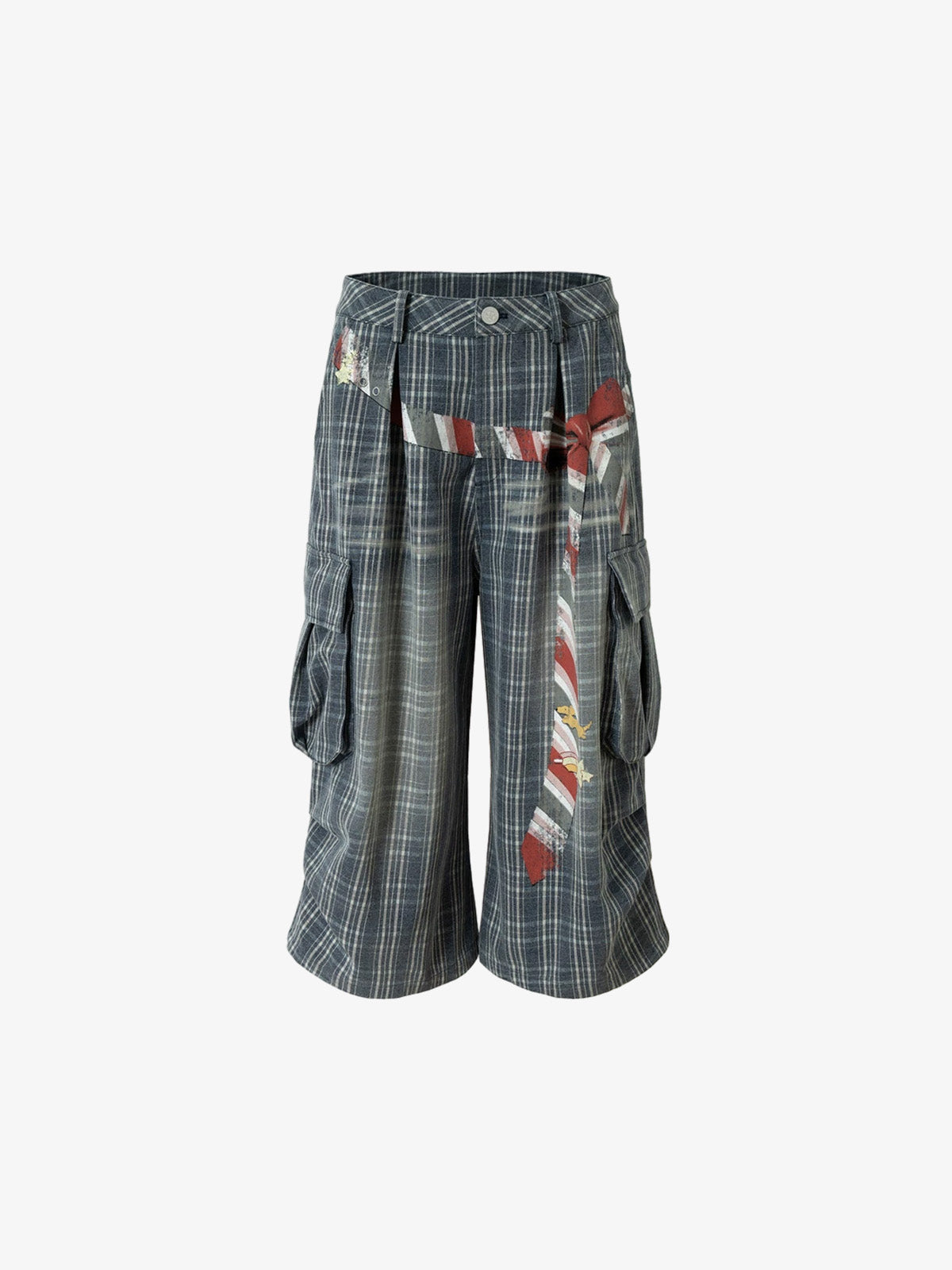 Plaid Cargo Wide-Leg Shorts 