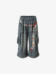Plaid Cargo Wide-Leg Shorts 