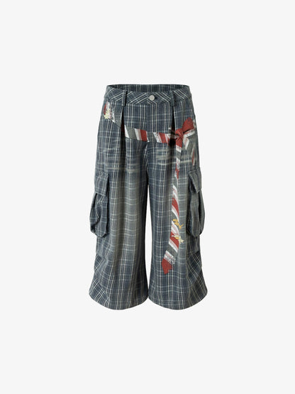 Karierte Cargo-Shorts mit weitem Bein