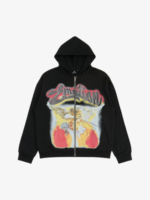 Retro Hip-Hop Cupid Rhinestone Zip Up Hoodie 