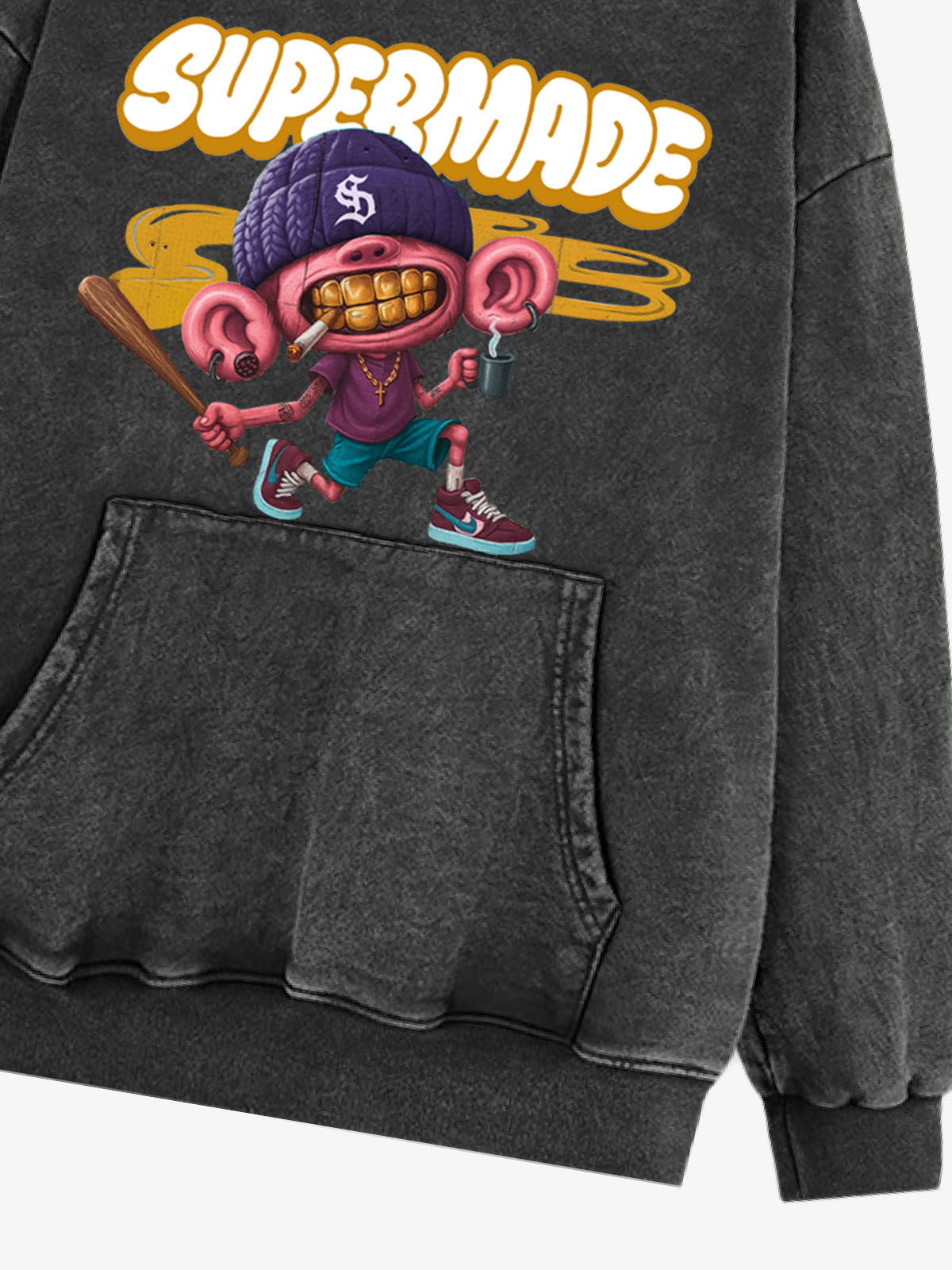 Thesupermade Cartoon Graffiti Font Baseball Trend Boy Hooded Sweatshirt 