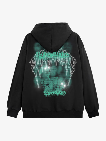 THE SUPERMADE Washed Psychedelic Graffiti Art Print Hoodie with Skull Design 