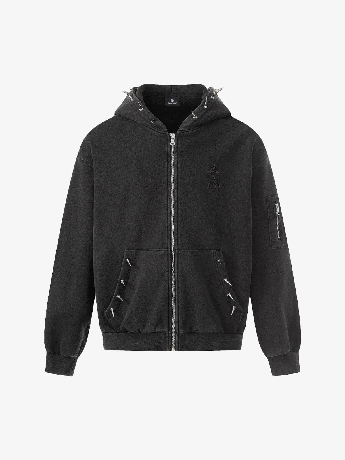Spike Stud Detail Zip Up Hoodie 