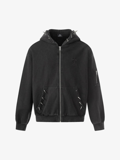 Spike Stud Detail Zip Up Hoodie 