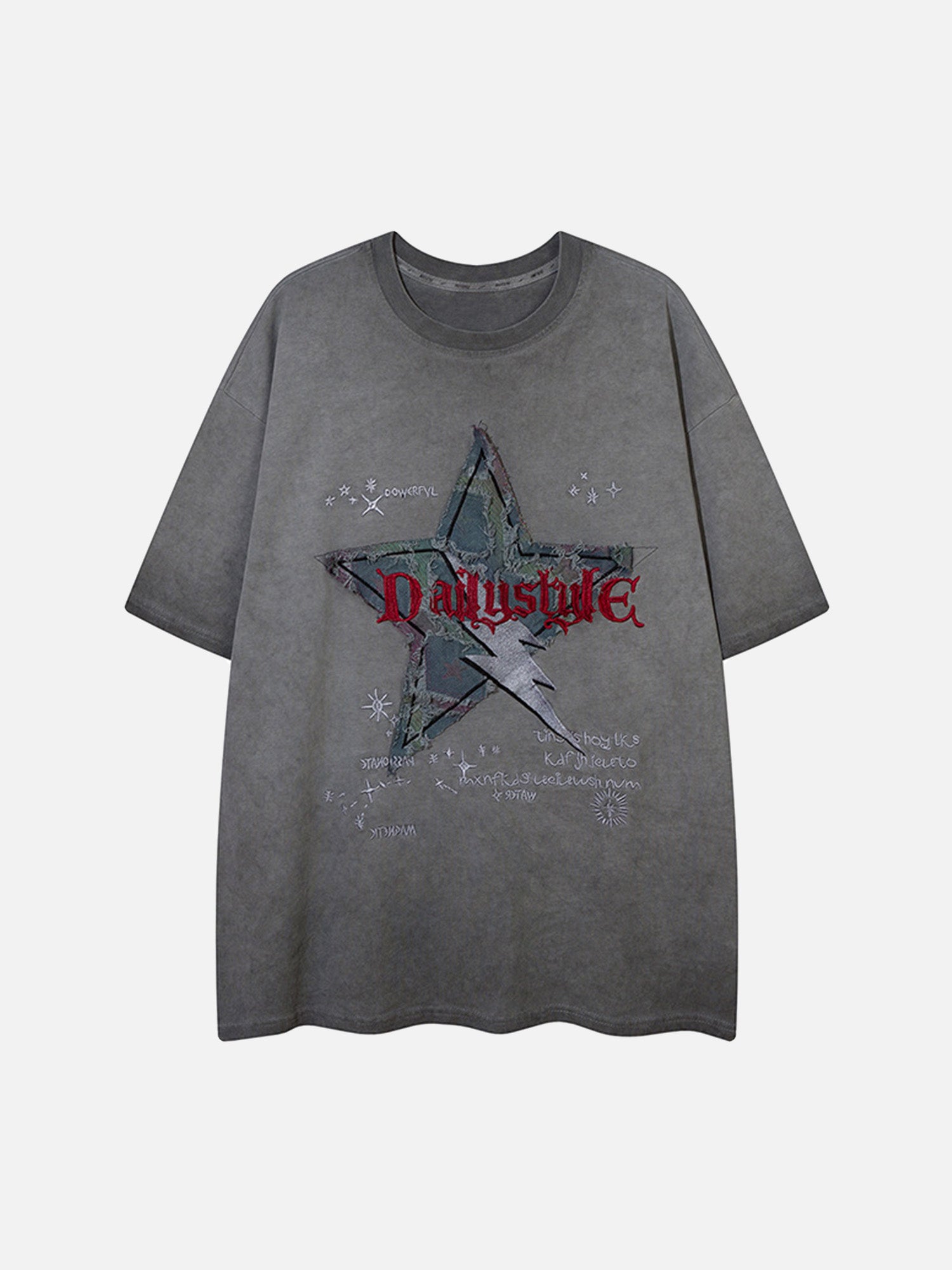 Washed Distressed Denim Patch Embroidered Star T-shirt