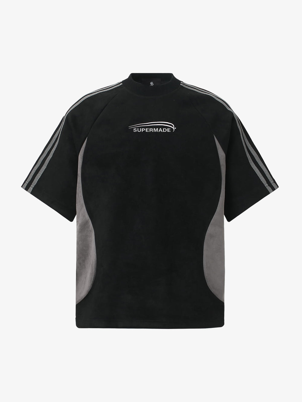 Cotton Blend Oversized Sport T-Shirt with Contrast Panels and Logo Print 