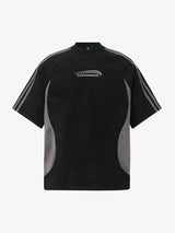 Cotton Blend Oversized Sport T-Shirt with Contrast Panels and Logo Print 