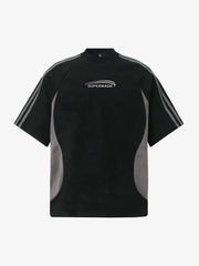 Cotton Blend Oversized Sport T-Shirt with Contrast Panels and Logo Print 