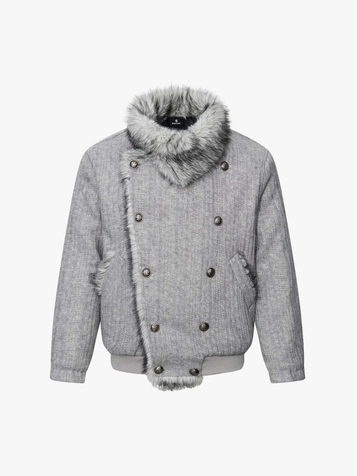 Striped Faux-Fur Collar Puffer Coat