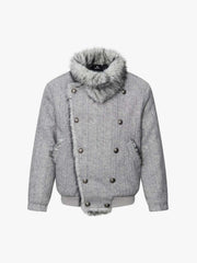 Striped Faux-Fur Collar Puffer Coat