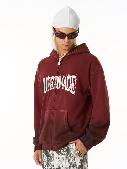 SUPERMADE Embroidered Distressed Spray-Painted Hooded Sweatshirt 