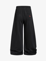 Plaid Patch Distressed Wide-Leg Sweatpants