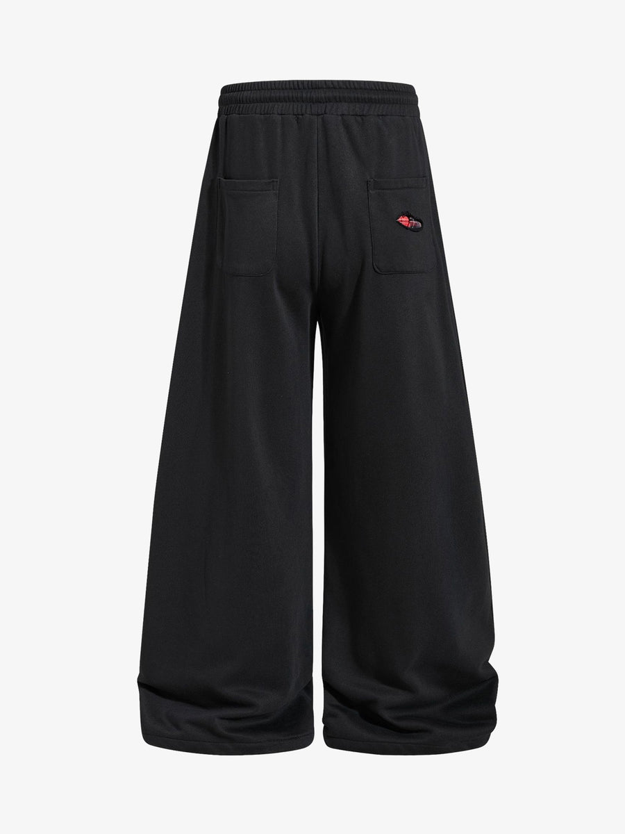 Plaid Patch Distressed Wide-Leg Sweatpants