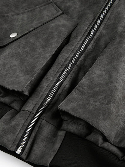 Patchwork Faux Leather Hooded Two-Piece Jacket 