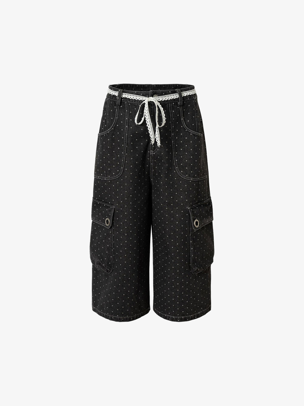 Polka Dot Denim Cargo Shorts
