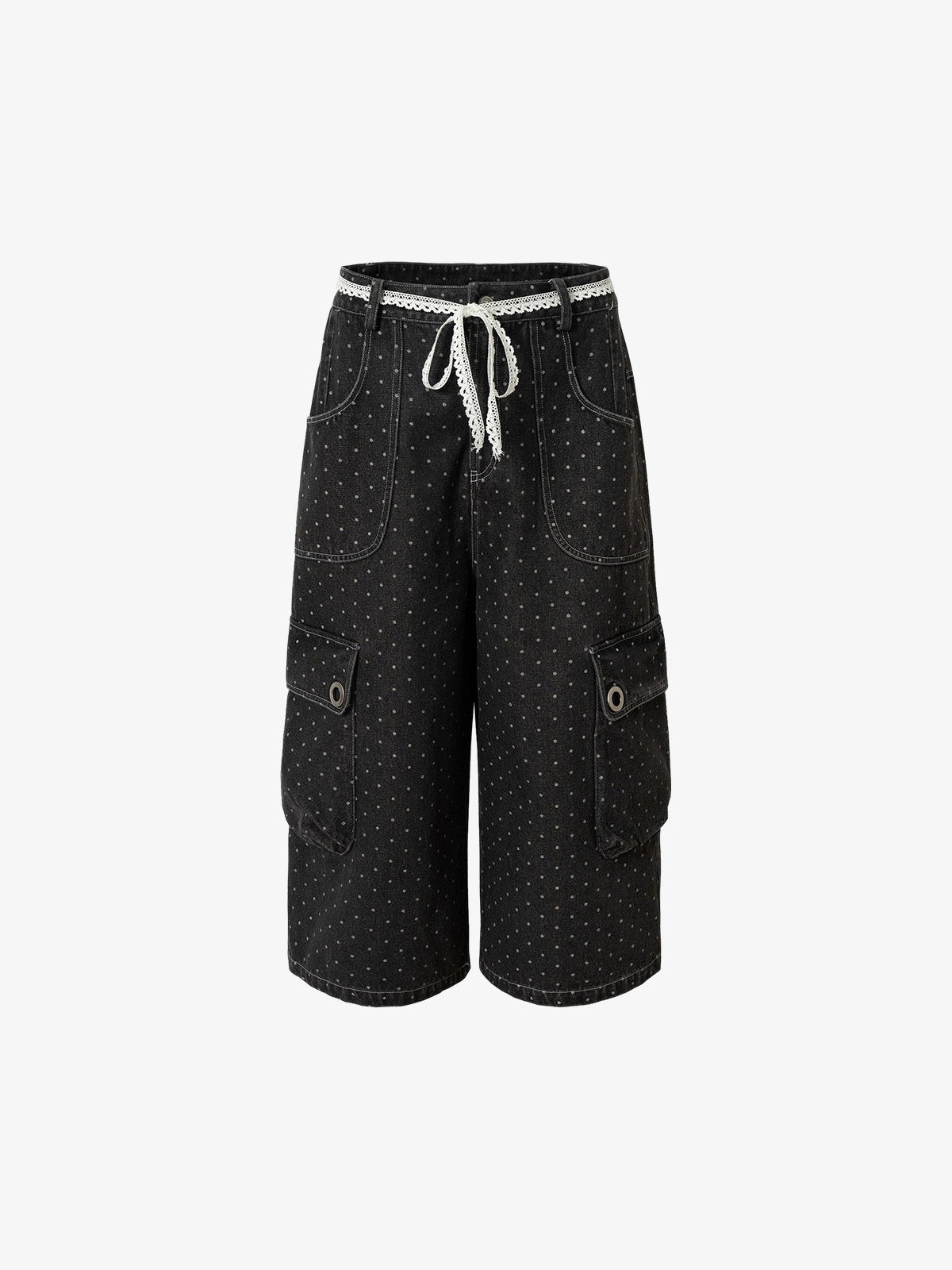 Polka Dot Denim Cargo Shorts