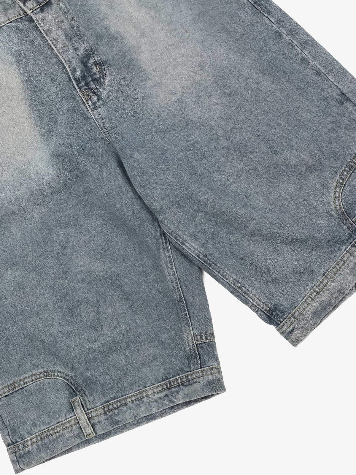 Denim Wide Leg Shorts with Skeleton Logo Embroidery and Patch Detail 