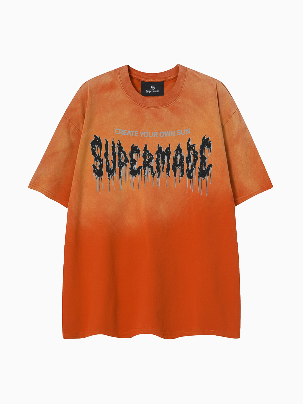 Cotton relaxed washed gradient orange short-sleeved T-shirt, adorned with Gothic logo print 