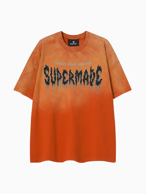 Cotton relaxed washed gradient orange short-sleeved T-shirt, adorned with Gothic logo print 