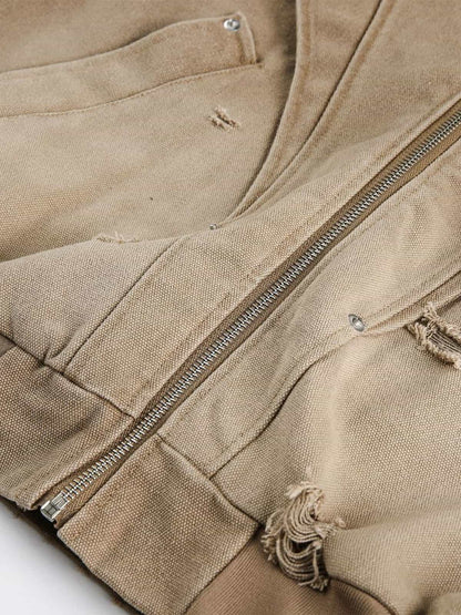 Retro Deconstructed Panel Washed Hooded Jacket 