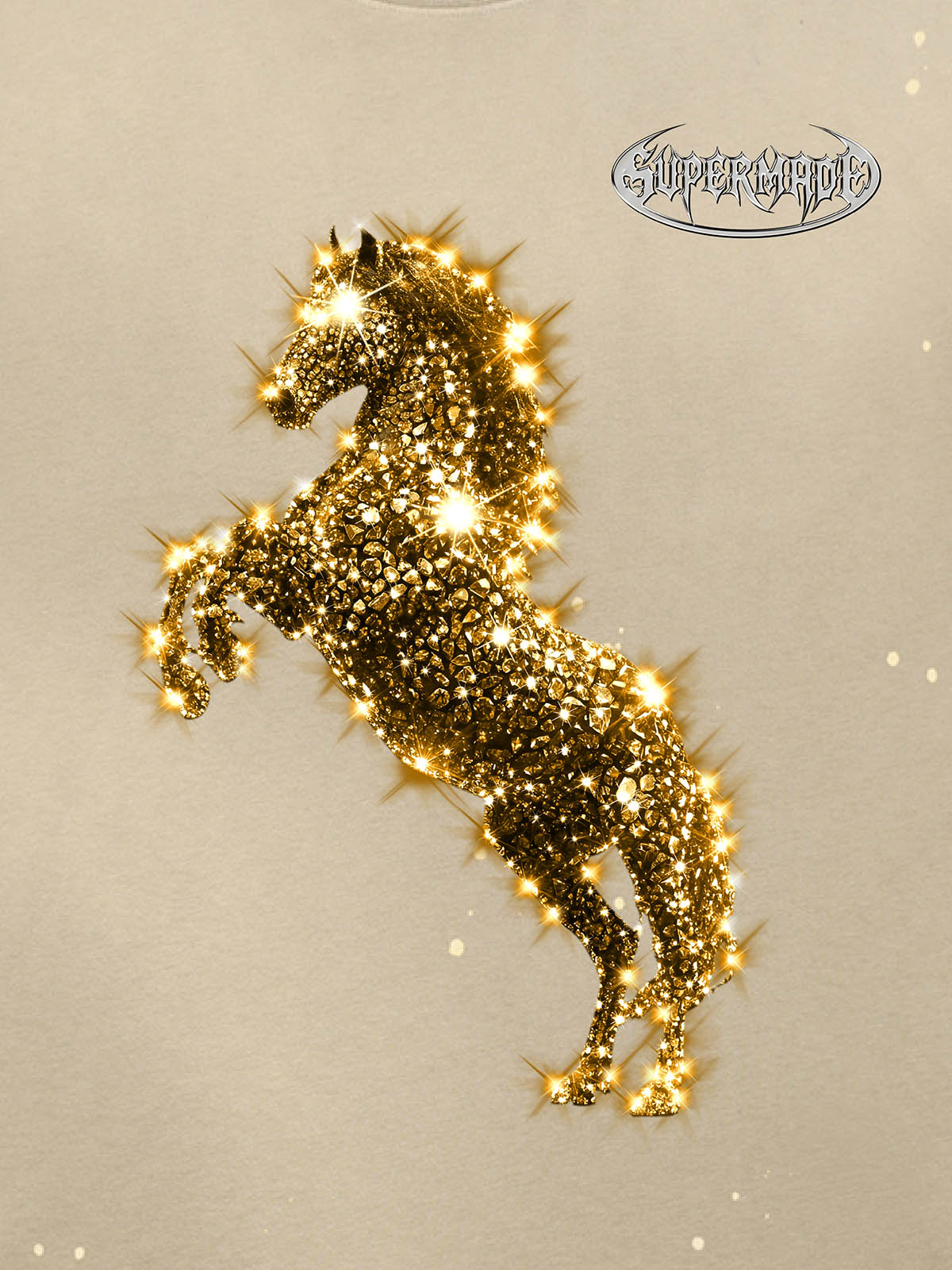 Unisex Washed Ink Blending Dual Color Cotton Horse Year Embroidered Diamond Horse Element Pattern Short-Sleeve T-Shirt 