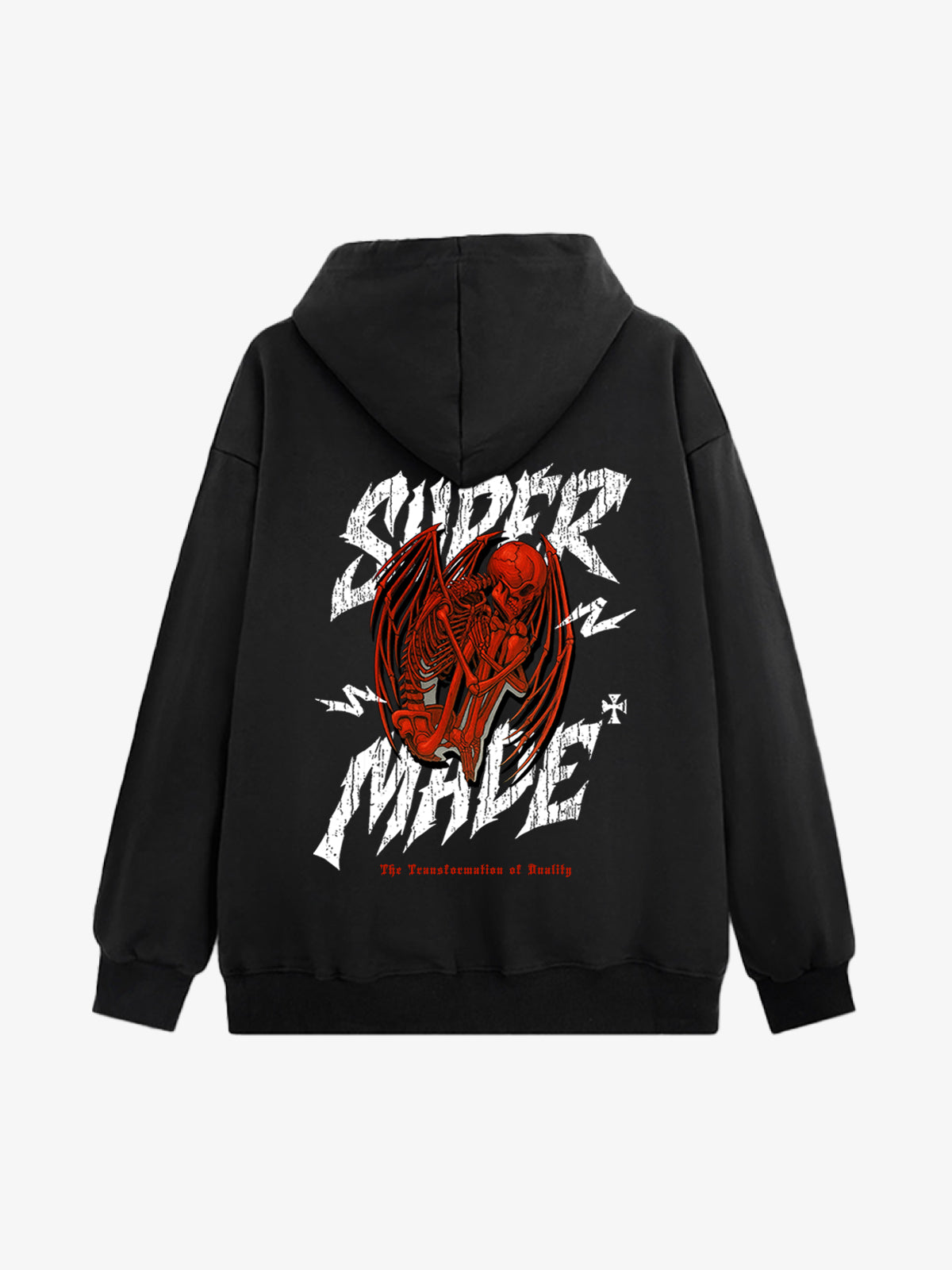 Distressed Graphic Hoodie with Bold Angel Wings Design for Men 