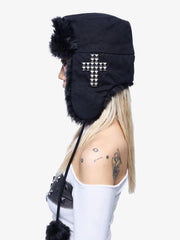 Studded Faux Fur Trapper Hat