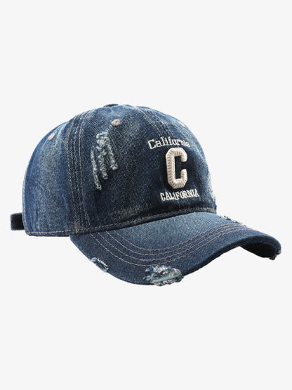 Distressed Denim Baseball Cap with Embroidered Lettering - Perfect for Casual and Sporty Looks 
