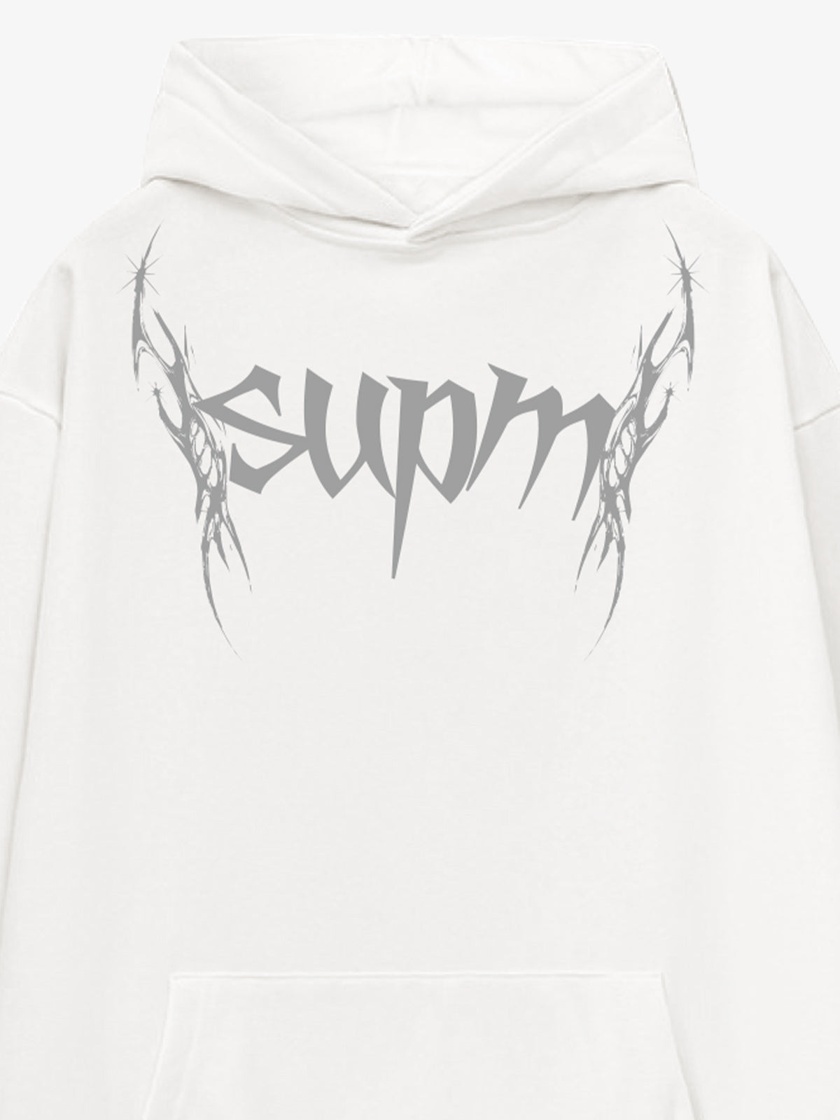 THE SUPERMADE Futuristic spiked pattern gothic style logo font design  Graphic Print Hoodie with Front Pocket 