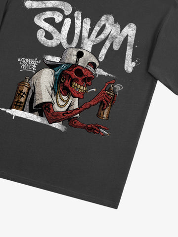 Street Trendy Skull Spray-Paint Graffiti Master T-Shirt 