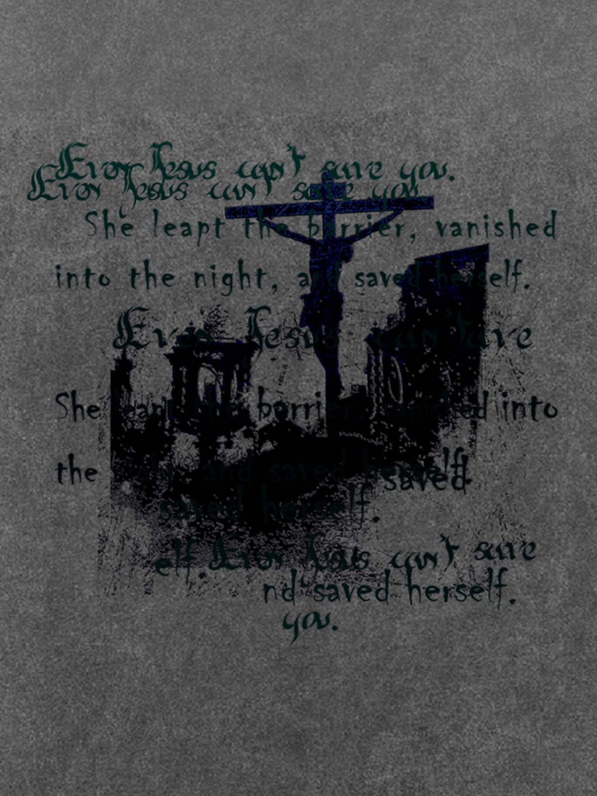 Washed Cross Overlay Text Graphic T-Shirt 