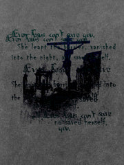Washed Cross Overlay Text Graphic T-Shirt 