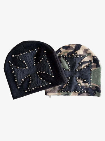 Camouflage Cross Studded Dome Knit Hat