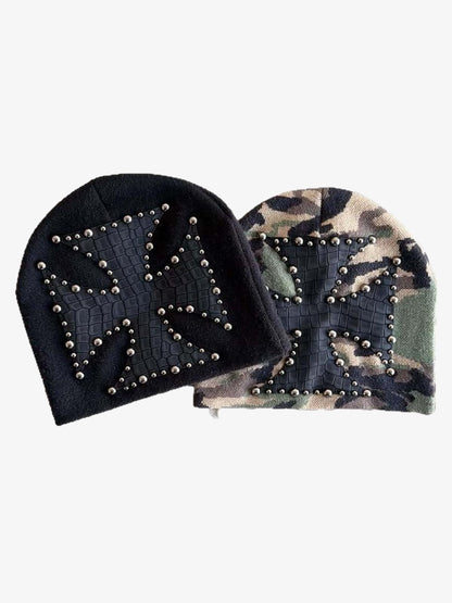 Camouflage Cross Studded Dome Knit Hat