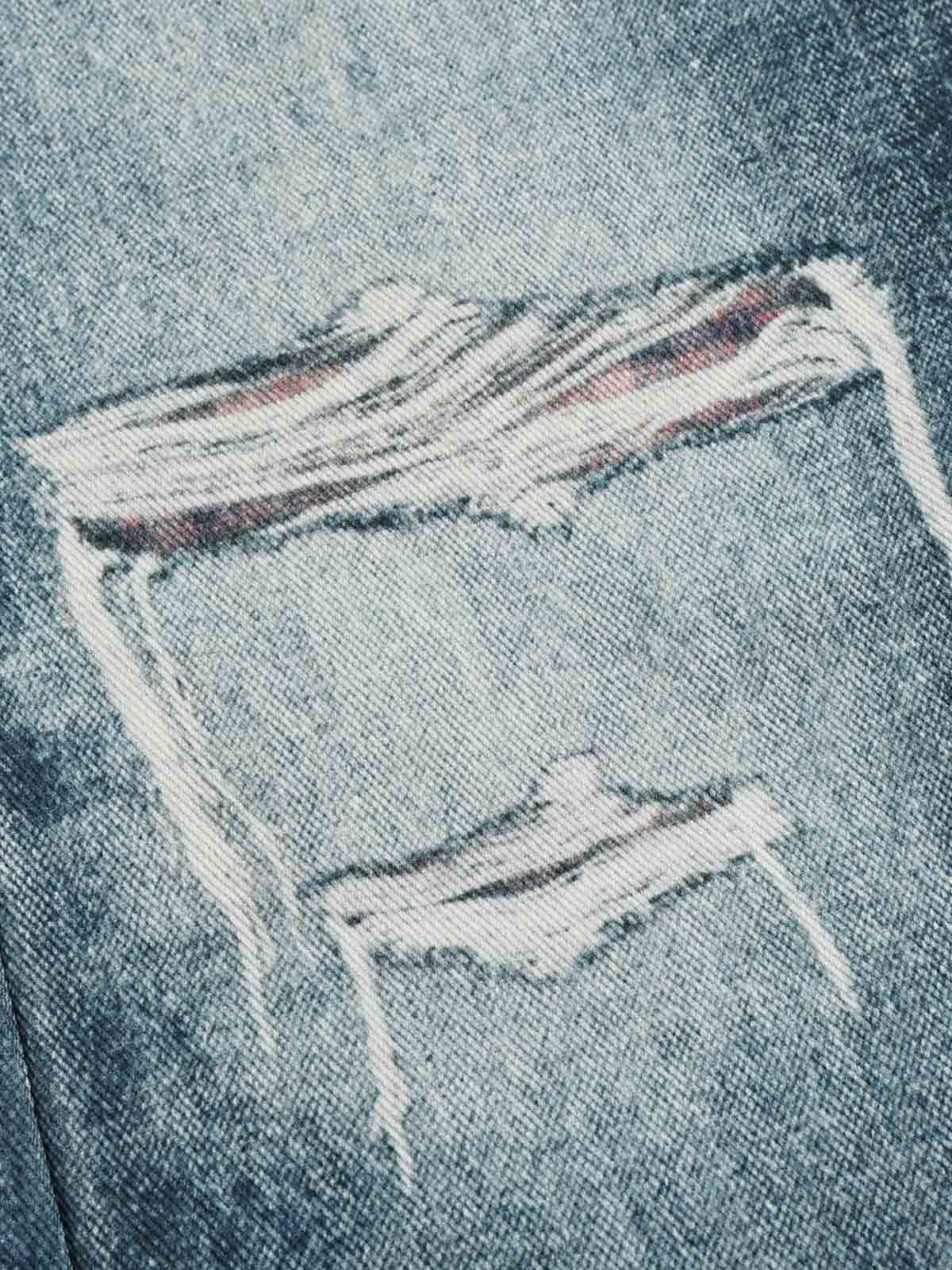 3D Grid Patchwork Distressed Jeans