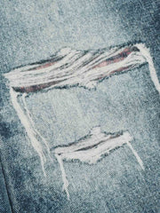 3D Grid Patchwork Distressed Jeans
