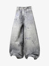 Denim Wide Leg Pants with Graffiti Print High Waist Baggy Style Streetwear Jeans for Men and Women 