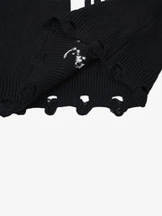 Cross Jacquard Ripped Long Sleeve Sweater
