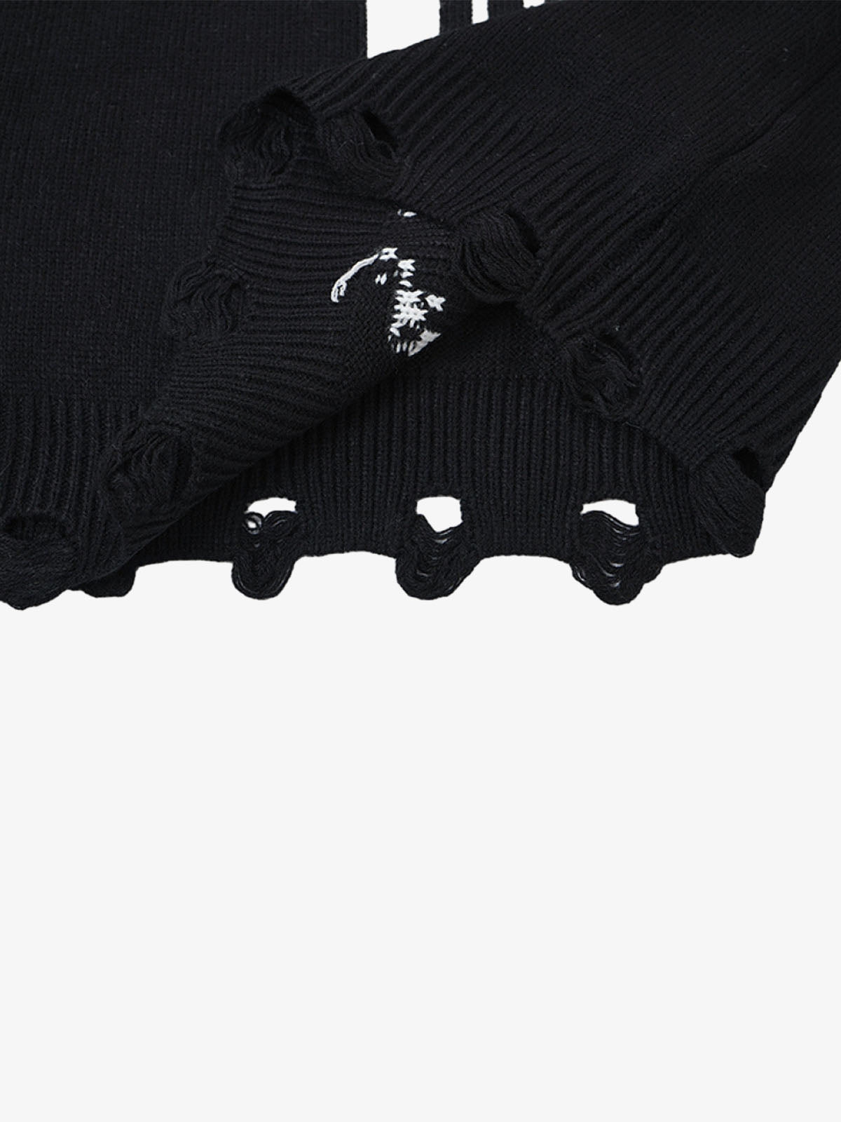 Cross Jacquard Ripped Long Sleeve Sweater