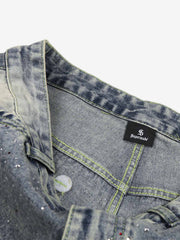 Strassbesetzte Bermuda-Shorts aus Denim im Used-Look