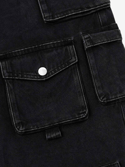 3D Multi-Pocket Wide-Leg Cargo Jeans