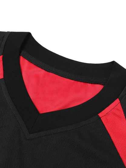 Contrast Color Sporty V-Neck Jersey T-Shirt 