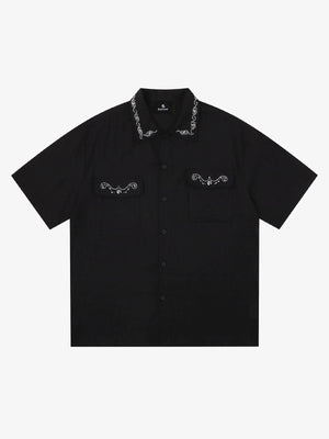 Retro Beaded Detail Short Sleeve Shirt 