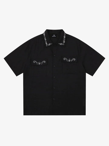Retro Beaded Detail Short Sleeve Shirt 