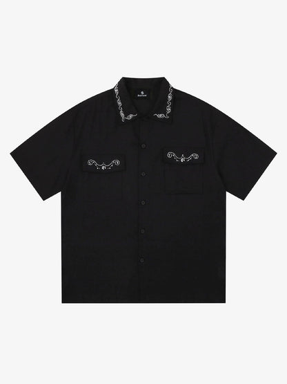 Retro Beaded Detail Short Sleeve Shirt 