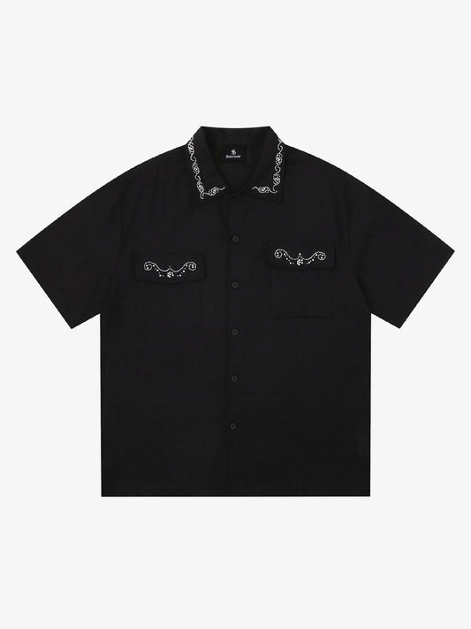 Retro Beaded Detail Short Sleeve Shirt