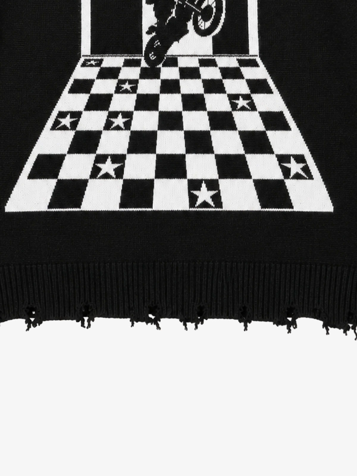 Checkered Jacquard Collar Motorcycle Knit Sweater