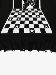 Checkered Jacquard Collar Motorcycle Knit Sweater