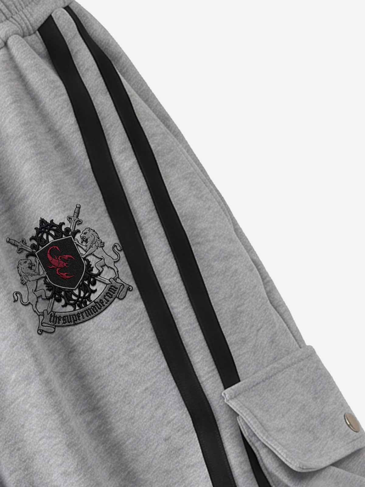 Badge Embroidered Color Block Striped Sweatpants