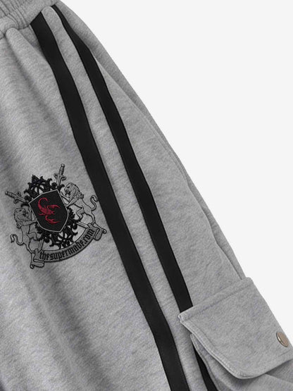 Badge Embroidered Color Block Striped Sweatpants
